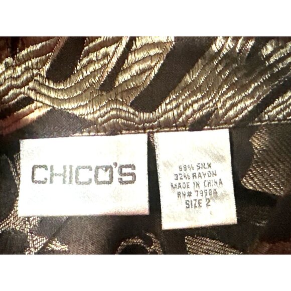Chicos Size 2 Black Gold Silk Blend Floral Sheer Jacket Artwear Style City Style - Picture 6 of 9